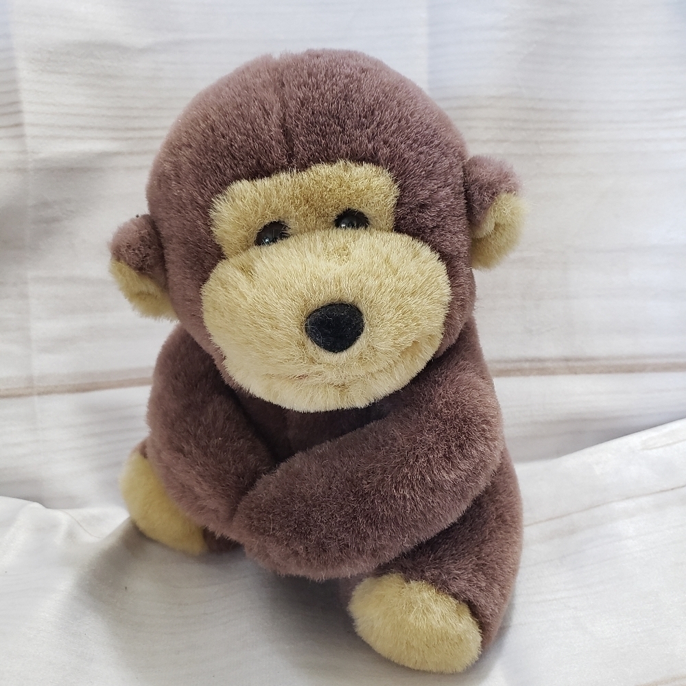 Vintage JLI 1994 Brown Monkey Plush 7 Inch Stuffed Animal Clasped Hands Rare